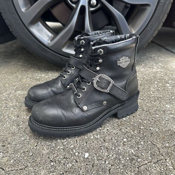 Harley Davidson Faded Glory Leather Moto Boots Womens 9 Lace Up Vintage 81024 - Picture 2 of 16